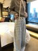 White Blue Plaid Wide-Leg Pants - Women's Casual Style for Autumn/Winter