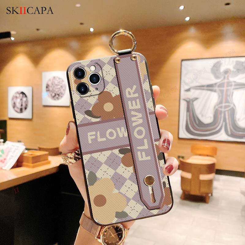 Vintage Flower Wrist Strap Case For Samsung M54 M14 M20 M53 M23 M33 Stand Holder Soft TPU Cover For Galaxy A54 A34 A24 A14 A04