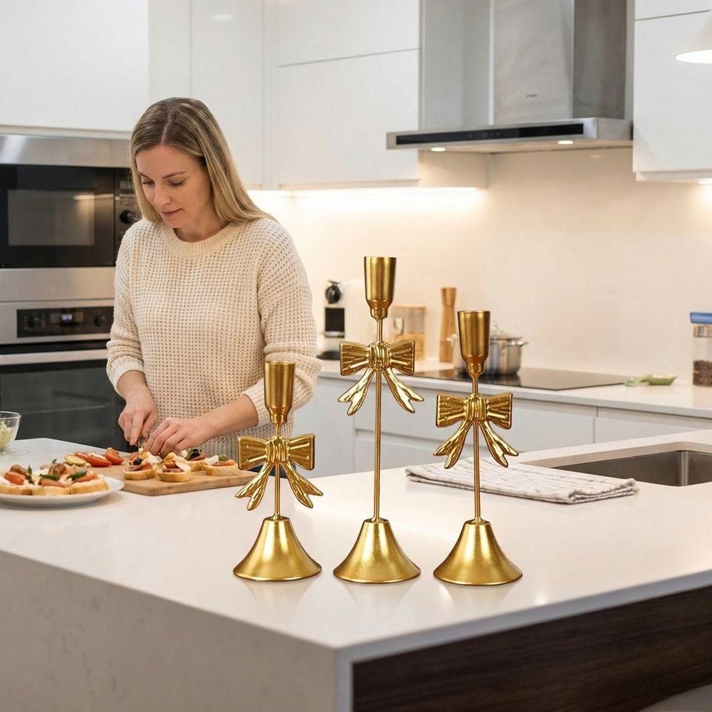 Mirror Finish Bowknot Candle Holders Vintage Iron Candlestick Decorative Stand  Wedding Decor