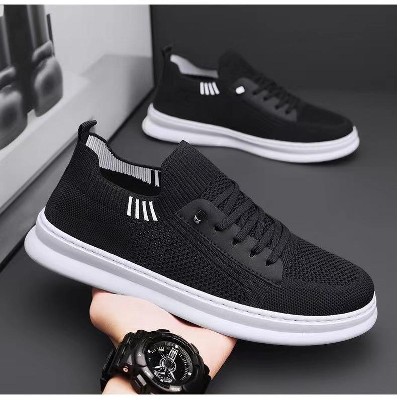 

Fashion Men s Knit Slip on Sneakers Breathable Mesh Lace Up Casual Walking Shoes 44 чёрный