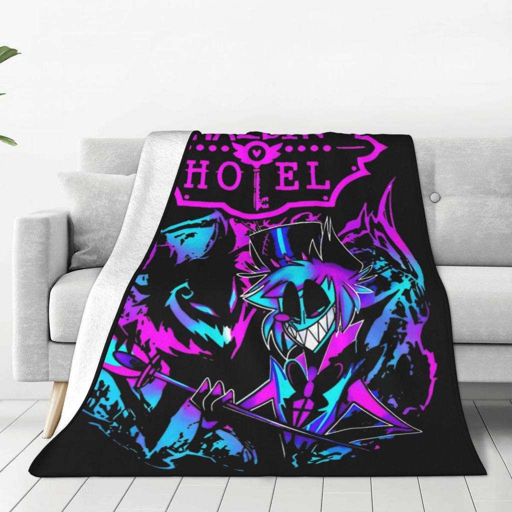 Hazbin Alastor Cartoon Hotels Knitted Blankets Anime Action Flannel Throw Blanket Bedroom Sofa Printed Ultra-Soft Warm Bedspread
