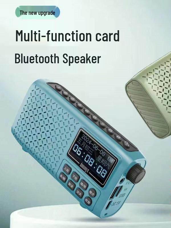 

D90 Bluetooth Radio with Multifunctional Recording, Dual Card Slots, U Disk Support, and Lyrics Display. Green Standard