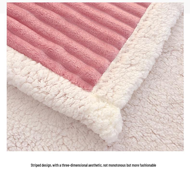Striped Imitation Rabbit Fur Plush Blanket with Lambswool - Double Layer for Home and Dorm