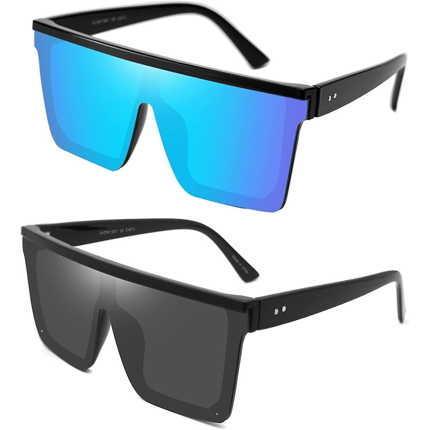 

2 Pairs Square Flat Top Sunglasses for Men and Women T2