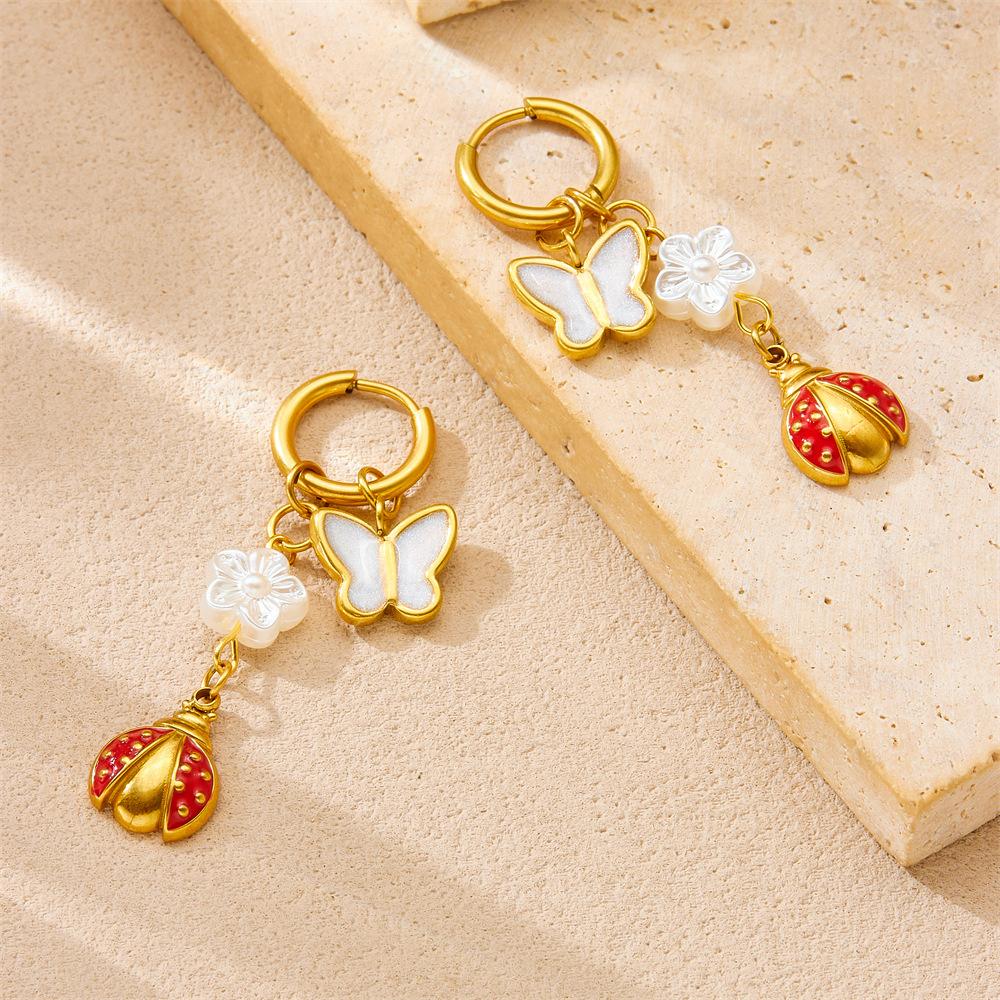 [Fashion Personality Trendy Multi Element Sea Shell Drip Oil Fruit Butterfly Pendant Earrings]
