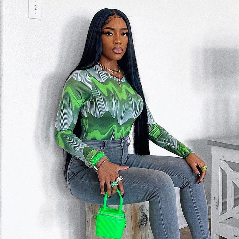 

Модный стиль Уличная мода Женская одежда Осень и зима Новое поступление Принт круглый вырез, Облегающий крой, С длинным рукавом Топы-футболки-комбинезоны Мода Green S