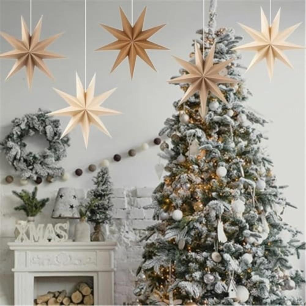 New 30cm Star Lanterns Folding 9-Pointed Christmas Decorations DIY Crafts Xmas Ornament for Indoor/Outdoor Windows