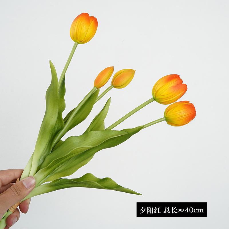 Simulation 5 sticks tied soft silicone tulip fake flower living room tabletop ornament decorative fake flower