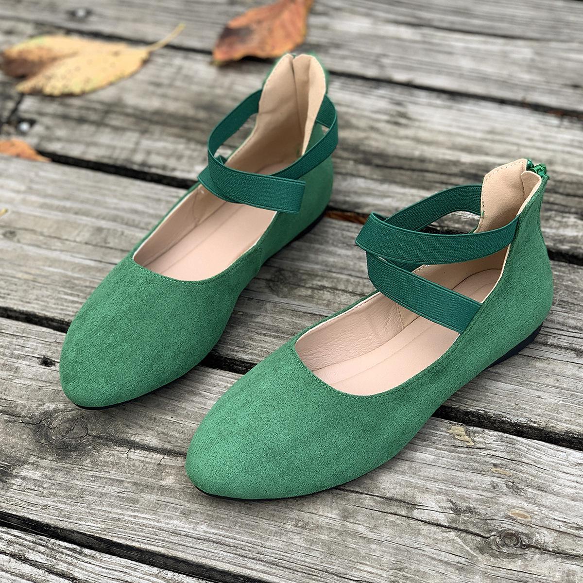 

Женские балетки корейская версия новой неглубокой горловины с эластичным ремешком и круглой головкой женские туфли на плоской подошве импортные торговые туфли большого размера одиночные туфли wo 43 зелёный