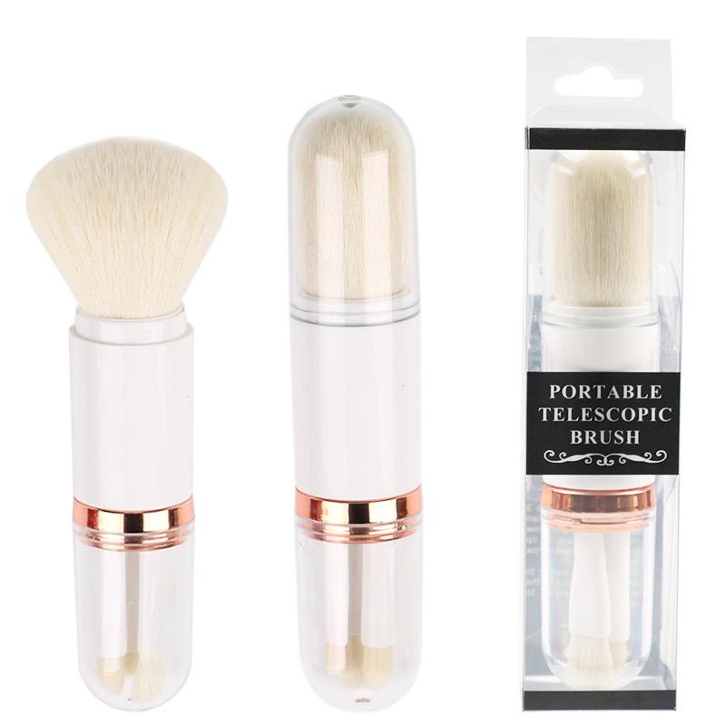 Compact 4-in-1 Retractable Makeup Tool: Eyeshadow & Loose Powder Brush for All Skin Tones