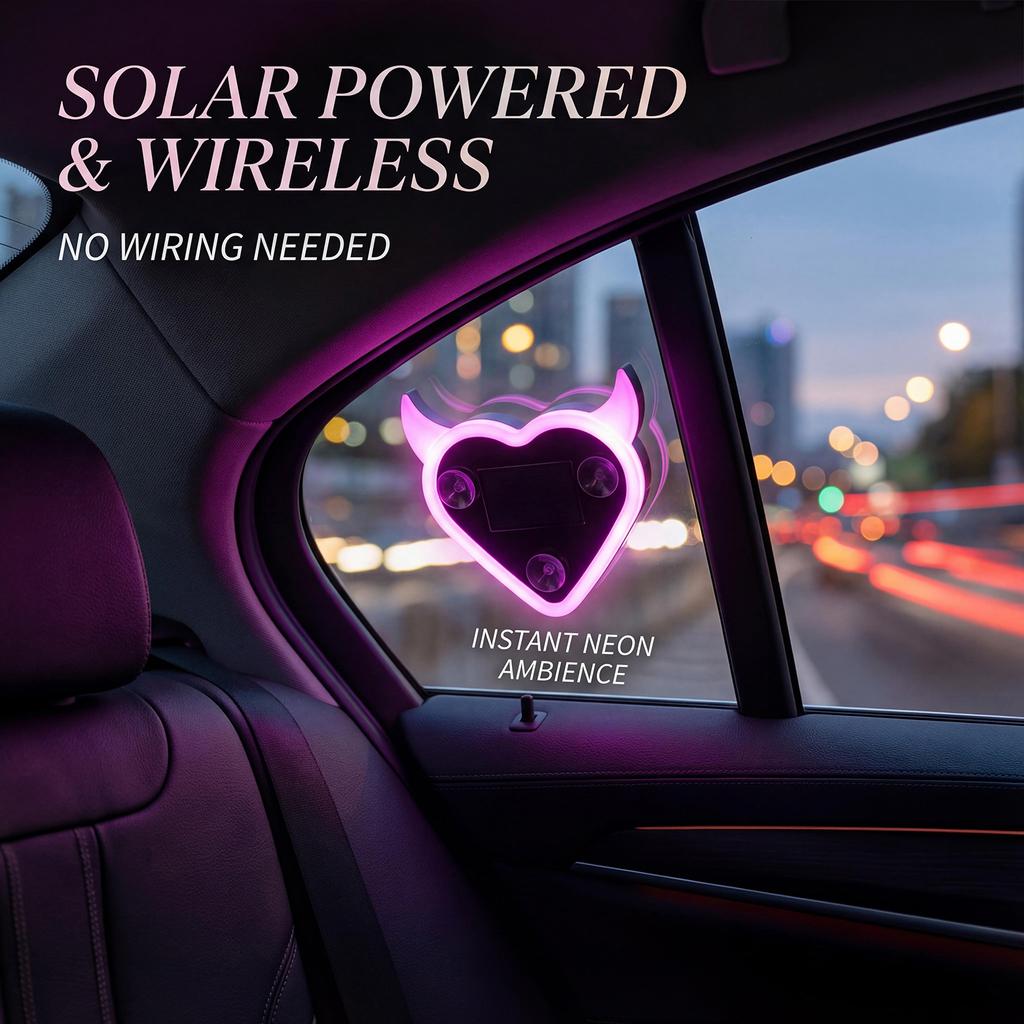 Double Power Source Car Window Light Solar and USB C Charging Heart Shape Decoration Suction Mount Ambiences Lighting