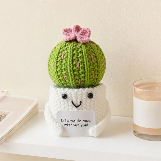 Crochet Cactus Potted Plants, Handmade Knitted Cactus for Home Office Car Decoration, Decorative Plants for Lasting Beauty, Gift for Women Family