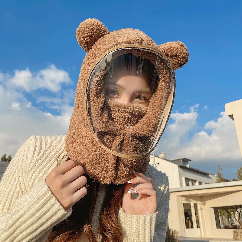 

Adult Windproof Full Face Mask Hat Autumn Winter Head Neck Cover Ski Cycling Beanies Kids Cute Bear Ear Protection Caps Mask One Size
