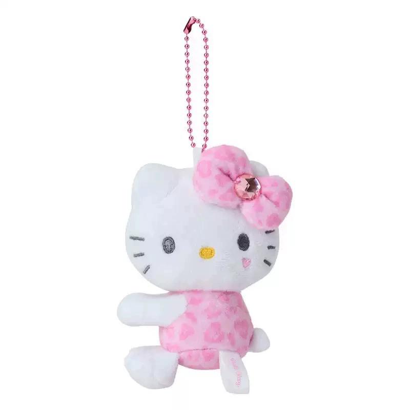 Kawaii Hello Kitty Plush Keychain Leopard Print Pink Tail Stuffed Pendant Bag Charm Backpack Decor Cute Gift for Teen Girls