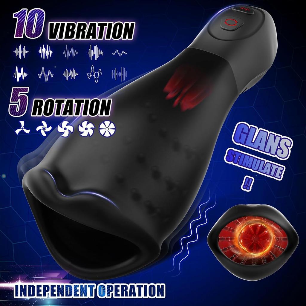 Male Penis Vibrator Vibration & Rotating 360° Wrapped Penis Trainer Glans Stimulator Male Vibrator Stroker Male Sex Toys for Men