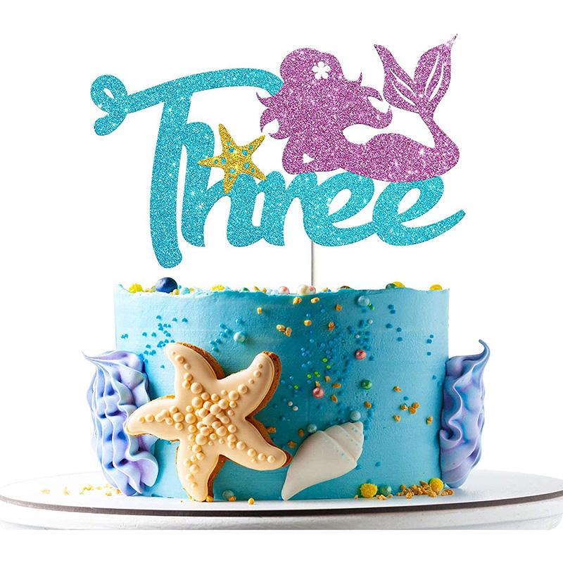 Mermaid Tail Happy Birthday Cake Topper Little Mermaid Party 1-10 Number Cupcake Toppers Girls Birthday Baby Shower Party Decor