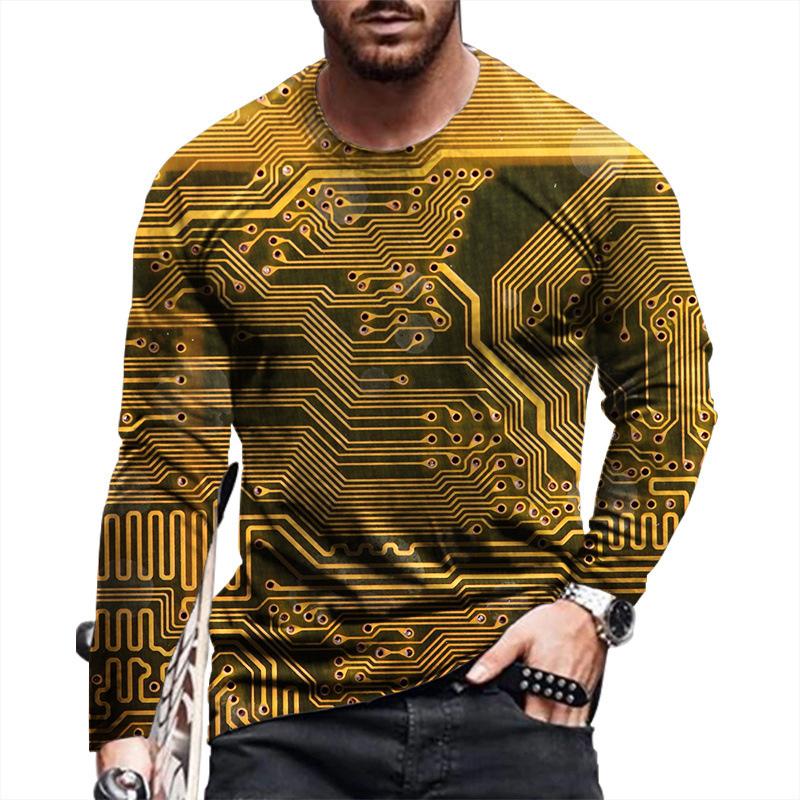 Футболка Harajuku Fashion Circuit Board Graphic, унисекс, 3D-принт с электронным чипом, длинный рукав, футболки, мужская одежда, футболка S