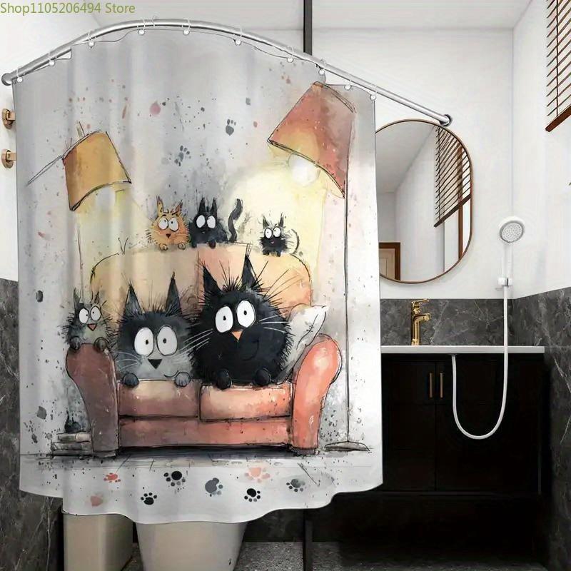1Pc Bathroom Shower Curtain, Picture Book Sharing Session, Cute Pet Day Shower Curtain, Includes 12 Hooks, 70.87*70.87Inch Bat