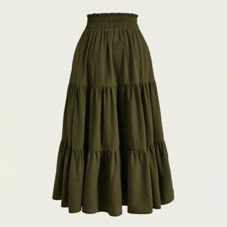 Gonna Estiva da Donna Stile Bohemien Elastica Vita Alta Coulisse Regolabile Gonna a Torta Linea ad A Colore Unito