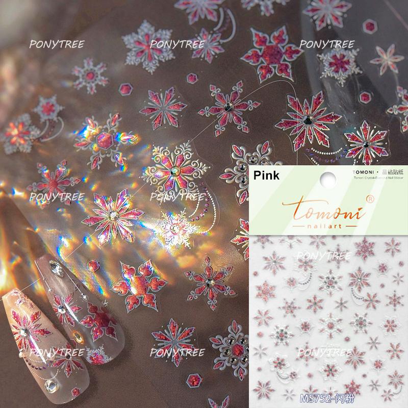Silver White Snowflake Rhinestone Star Love Lace Winter Chic Snow Shiny Chic Delicate 5D Nail Art Stickers Manicure Decals