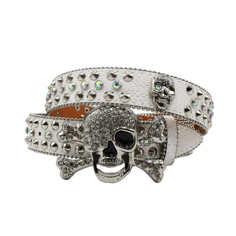 Punk Skull Buckle Belt for Adult Teens Rhinestones Rivet Studded Belt Halloween Party Music Festival Belt Eye Catching