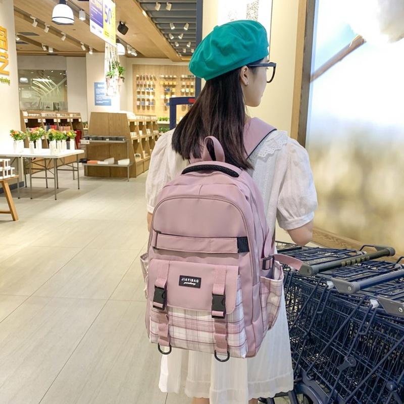 IELGY japanese plaid backpack female class simple casual girl large-capacity high-quality zipper schoolbag