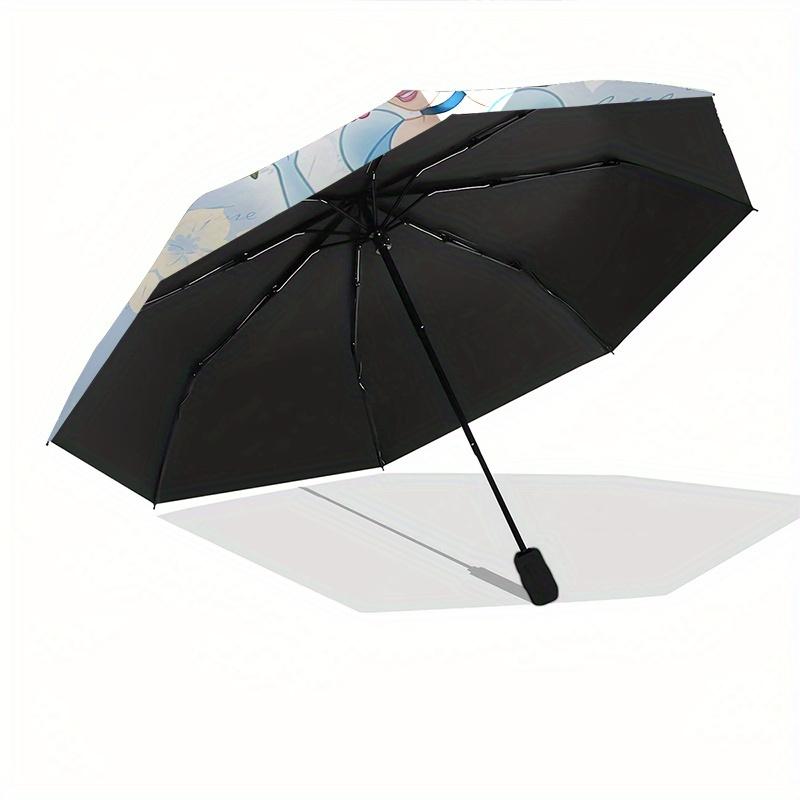 Cinderella, BlueGown Automatic Opening and Closing Umbrella - 8 Ribs Portable Folding Umbrella with Plastic Handle, Suitable for Leisure and