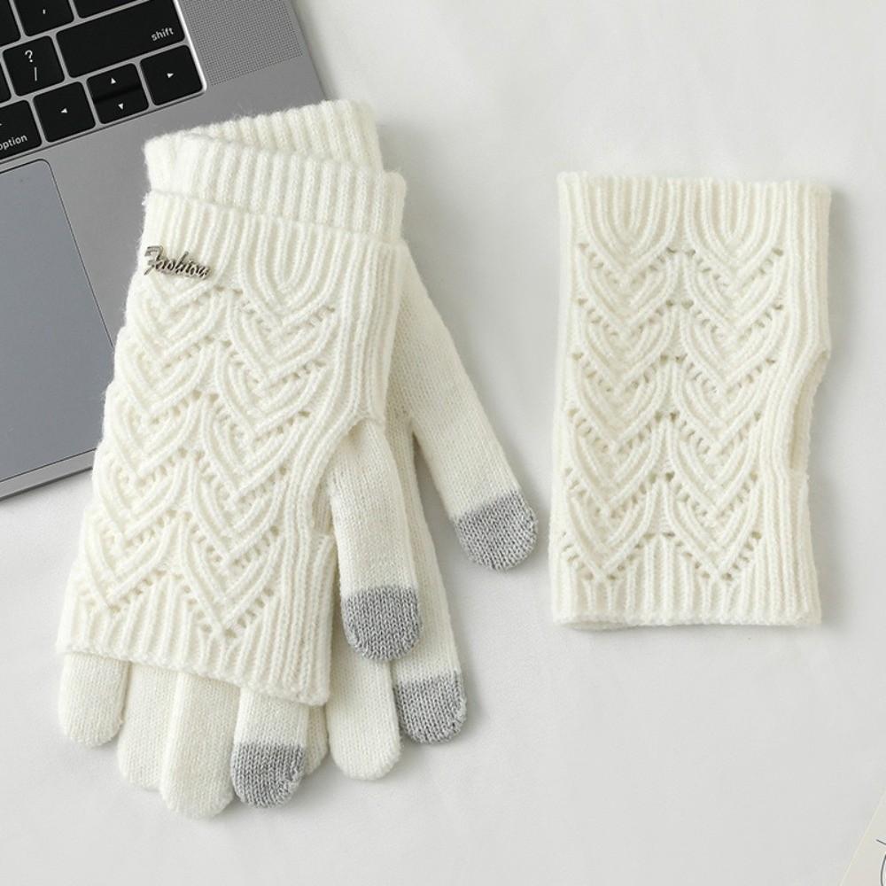 Keep Warm Five-finger Mittens Dual-purpose Cycling Gloves Fashion Knitted Gloves  Woman