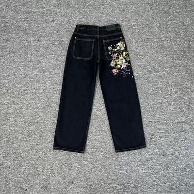 Vysokokvalitné Y2K Harajuku Džínsy Goth Vintage Vzor Výšivky Kvetinovej Slivky Široké Nohavice Džínsová Látka Americký Štýl Street Wear Unisex