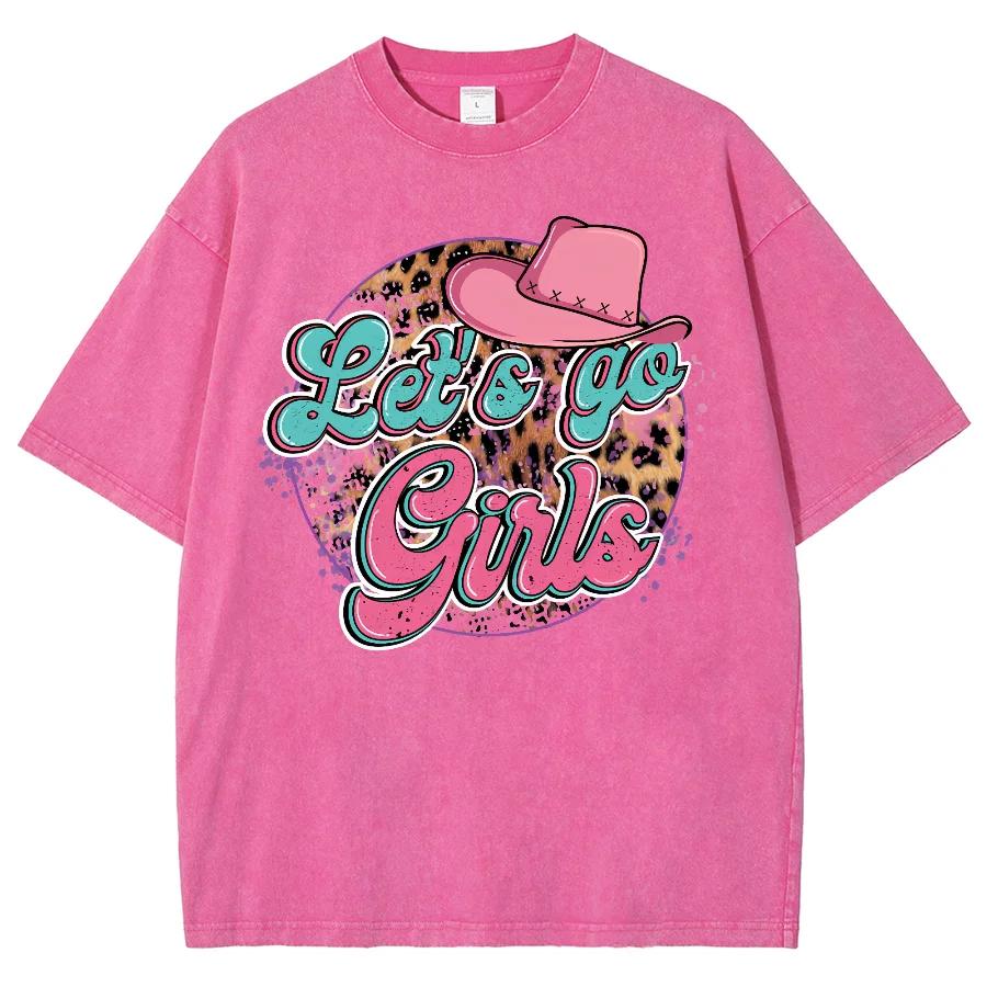 Pink Leopard Print Letter Print Women's T-Shirt American Sweetheart Style Cute Girl Short Sleeve Washed Vintage Top