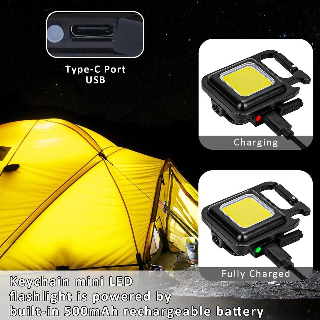 2/4Pcs Cob Keychain Work Light Keychain Flashlights 4 Light Modes,Keychain Light Emergency Light with Folding Bracket Bottle Opener for Camping