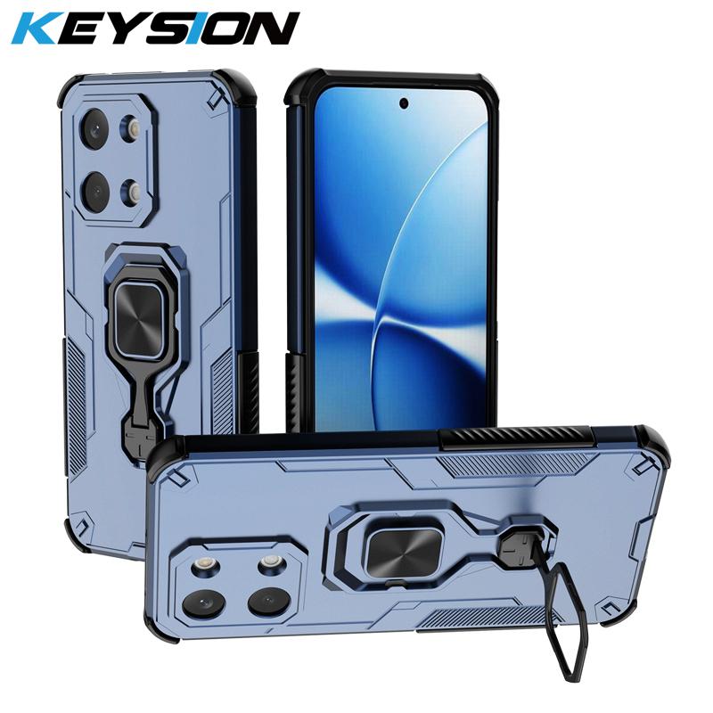 KEYSION Shockproof Armor Case for POCO X8 Pro Max Silicone+PC Upright Metal Live Ring Stand Phone Cover for Xiaomi POCO X8 Pro