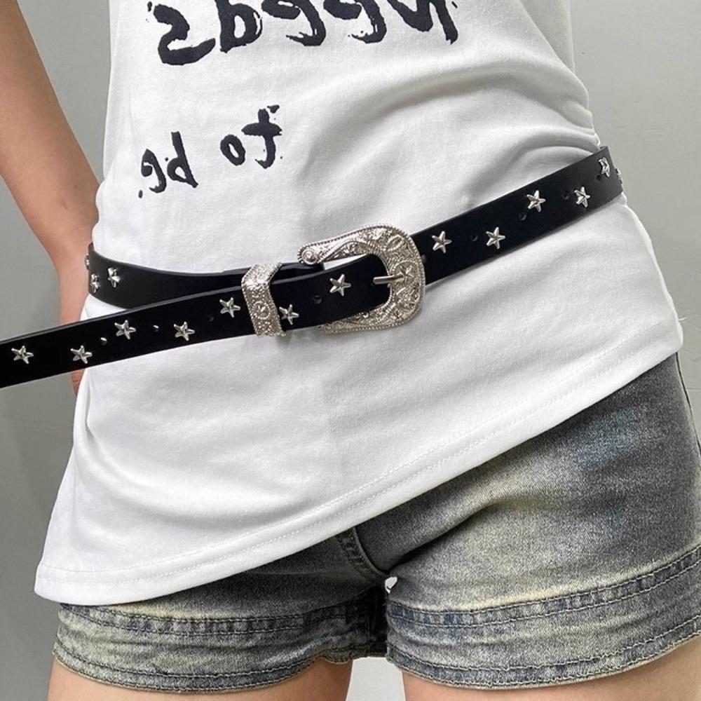 Punk Style Y2K Wide Belt Punk PU Leather Waistbands Fashion Star Rivet Waist Belt  Women