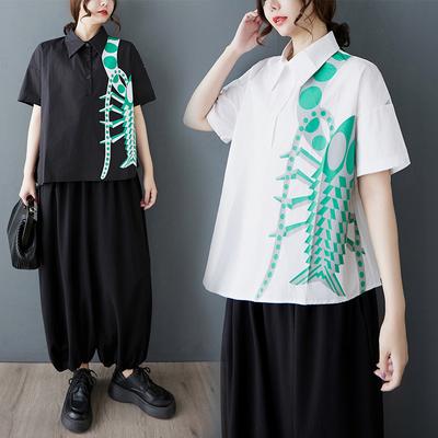 DIMANAF 2025 Plus Size Nieuwe Zomer Blouse Korte Mouw Bedrukte Shirt Casual Dames Losse Tops Shirts