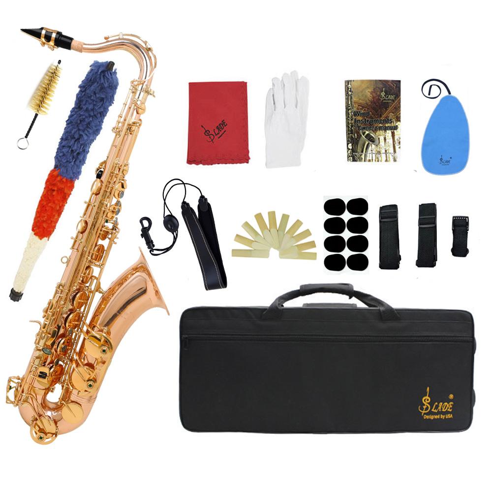 SLADE Bb B Flat Tenor Saxophone Brass Body Sax Professional Woodwind Instrument with Saxfone Case Reeds Gloves Accessories Set