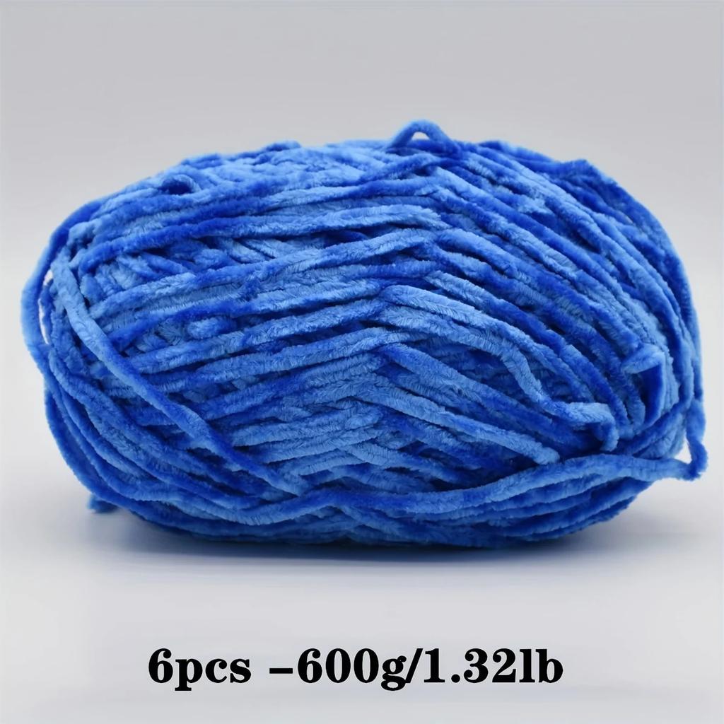 6-Pack Soft Chenille Velvet Yarn, 100g Each, 100% Polyester, Assorted Colors, for Crocheting Sweaters, Coats and DIY Crafts
