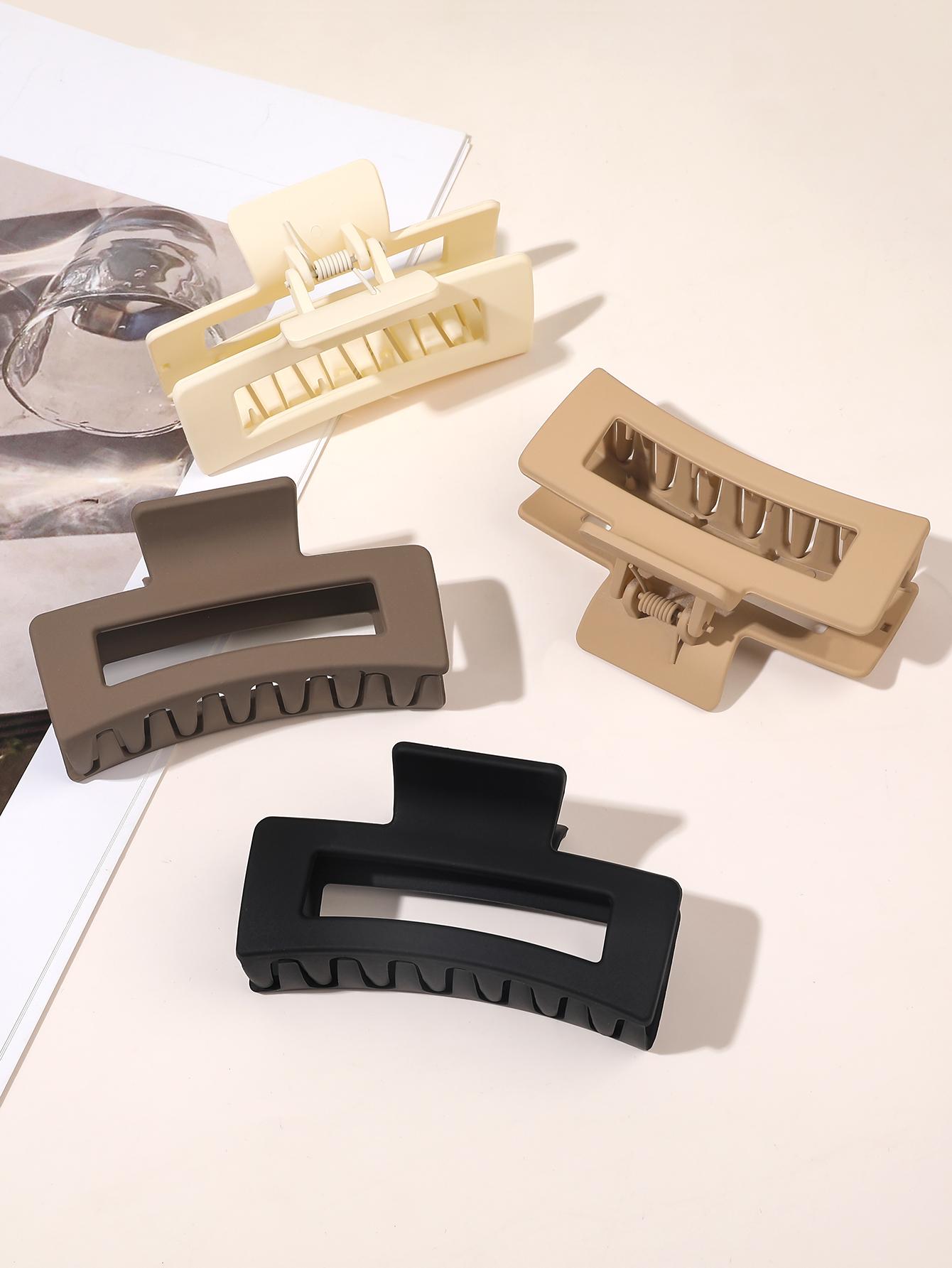 

Большие заколки-крабы для волос 4 шт. Прямоугольные большие заколки для густых волос Нескользящие акриловые банановые зажимы Аксессуары для волос для женщин Size fits all темные хаки