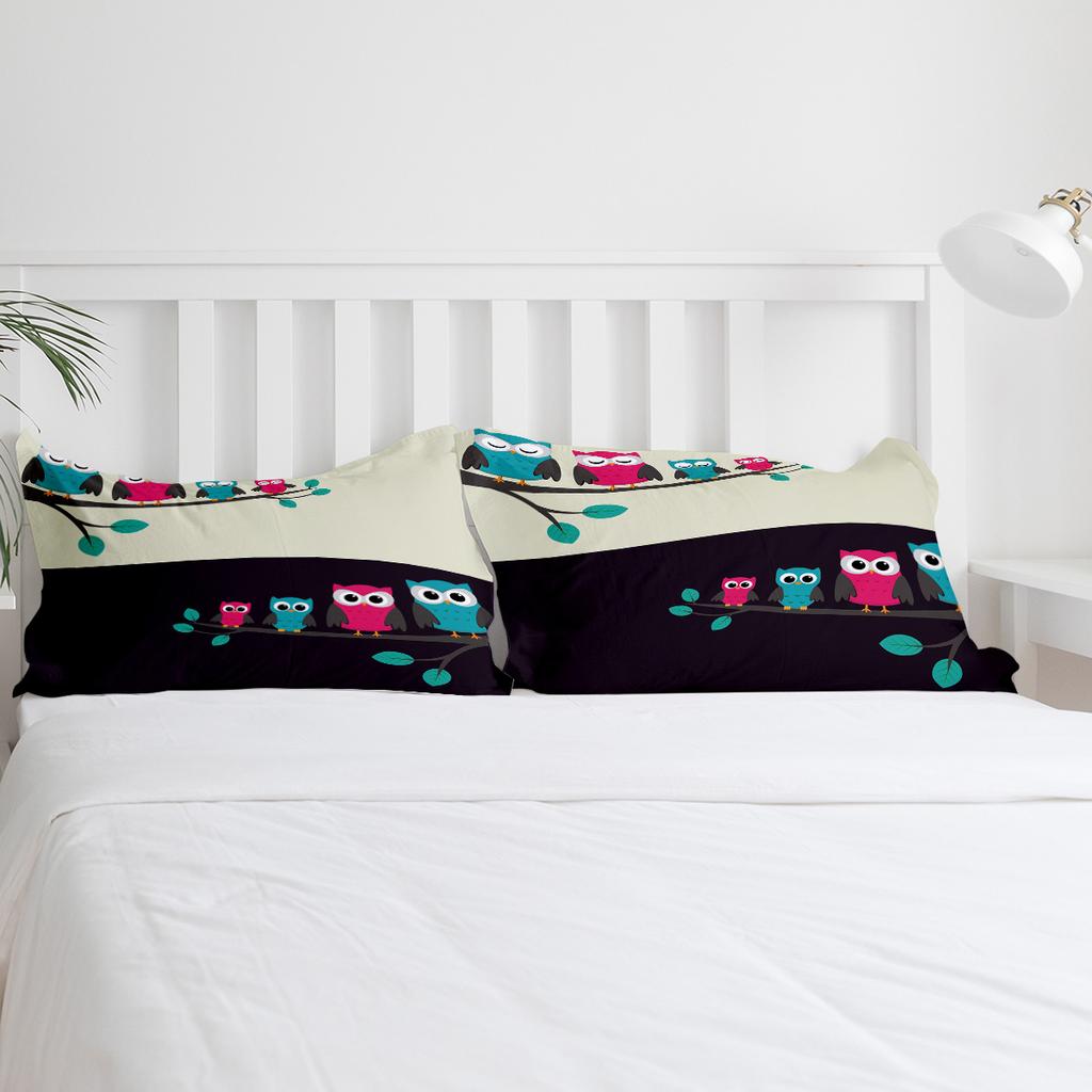Cartoon Animals Cute Owl Day And Night Bedding Set 3pcs Duvet Cover Pillowcase Quilt Cover Double Bed Set Home Textile