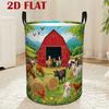 1pc 2D Flat Farm Animal Print Round Laundry Basket with Handles - Educational Storage for Room - Space-Saving, Foldable Hamper, Laundry Bin, Storage B