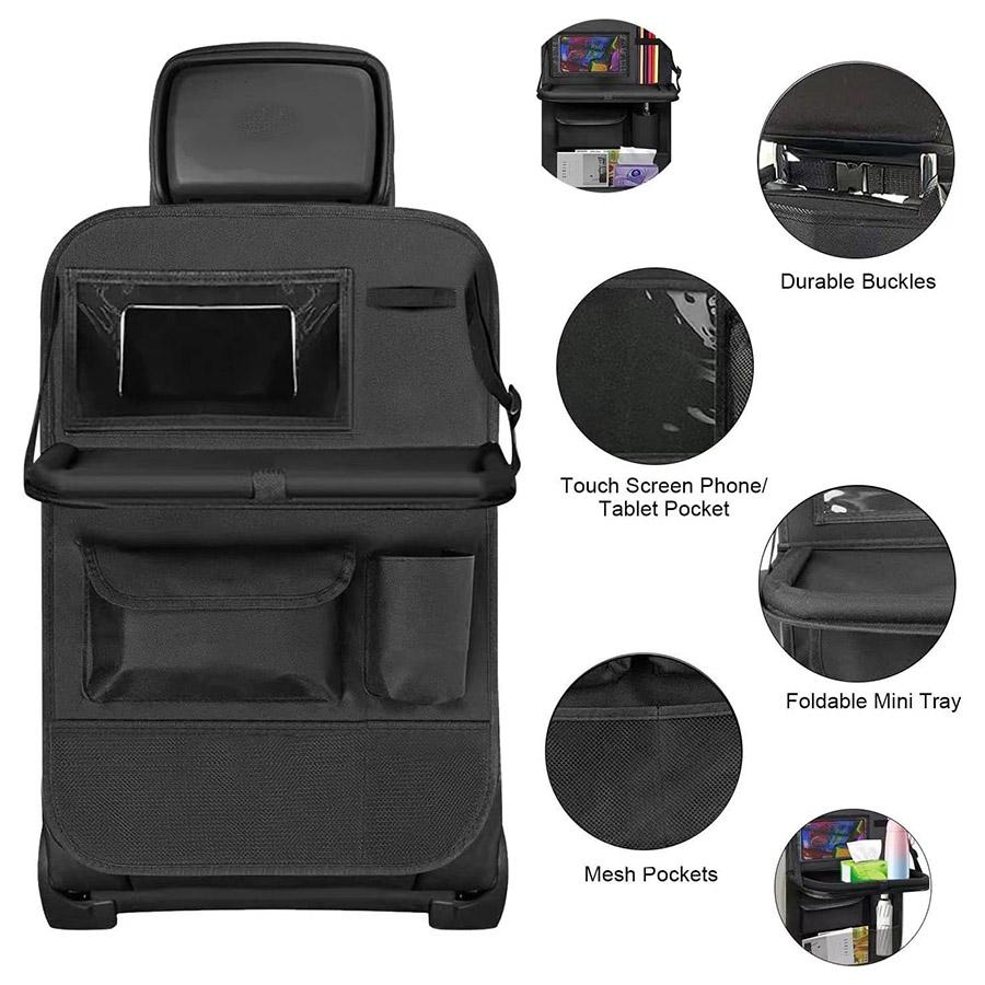 Car Seat Back Organizer Multi-Pocket Storage with Fold-Out Table,Tissue Dispenser&Cup Holder,Durable Oxford Fabric for Travel