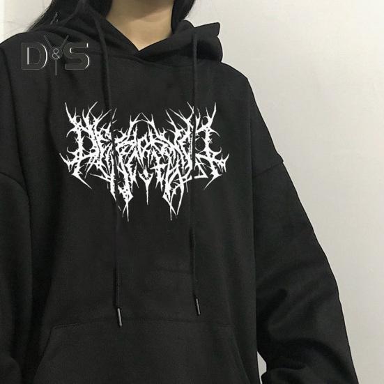 Fall Winter Unisex Hoodie Drawstring Elastic Cuff Thorn Print Thick Fleece Patch Pocket Loose Long Sleeves Pullover Warm Top