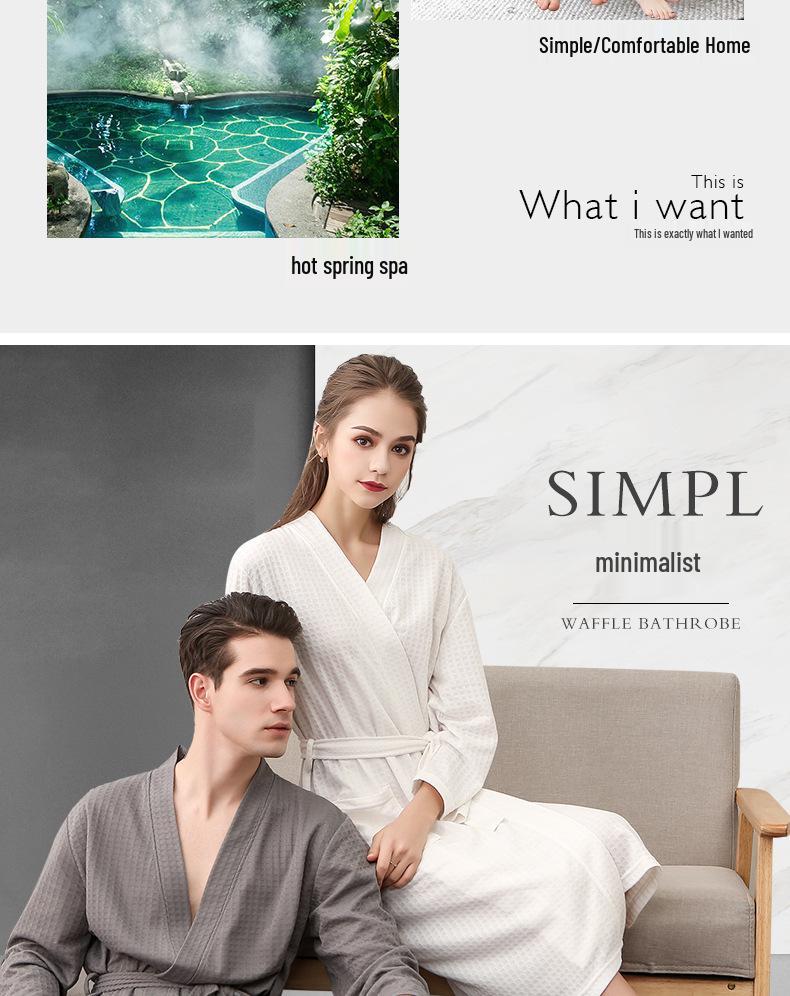 Spring-Summer Waffle Bathrobe: Unisex, Lightweight, 3/4 Sleeves, Korean Style, Absorbent