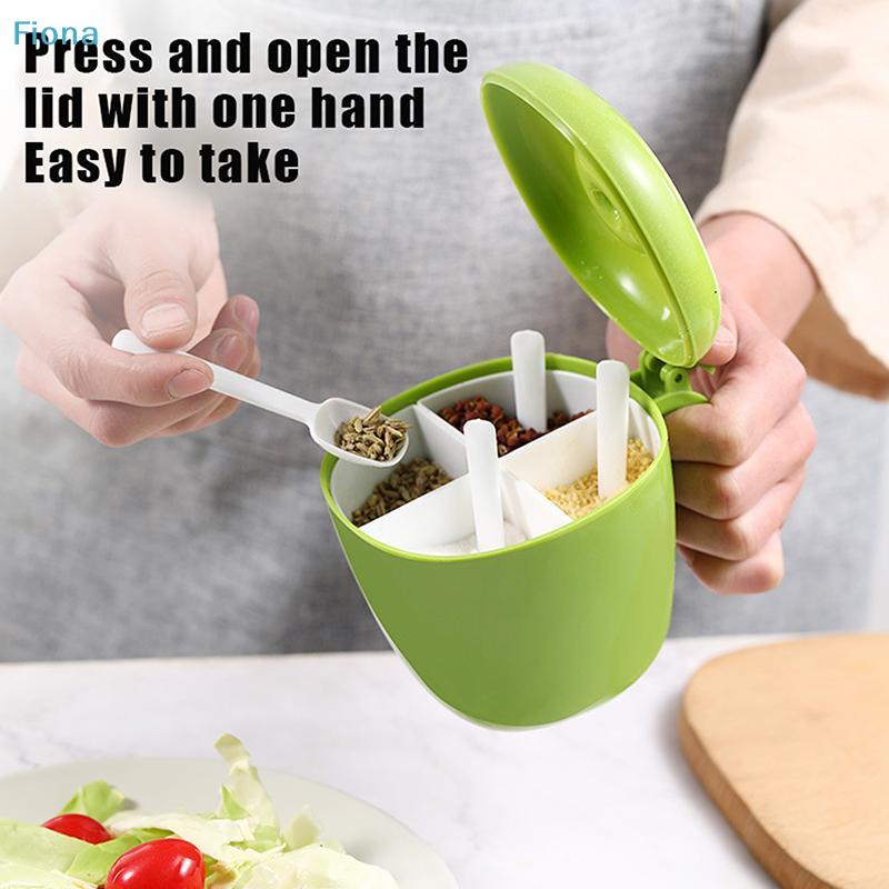 Apple-Shaped Multi-Compartment Seasoning Box,4-in-1 Kitchen Spice Container with Spoons and Lids