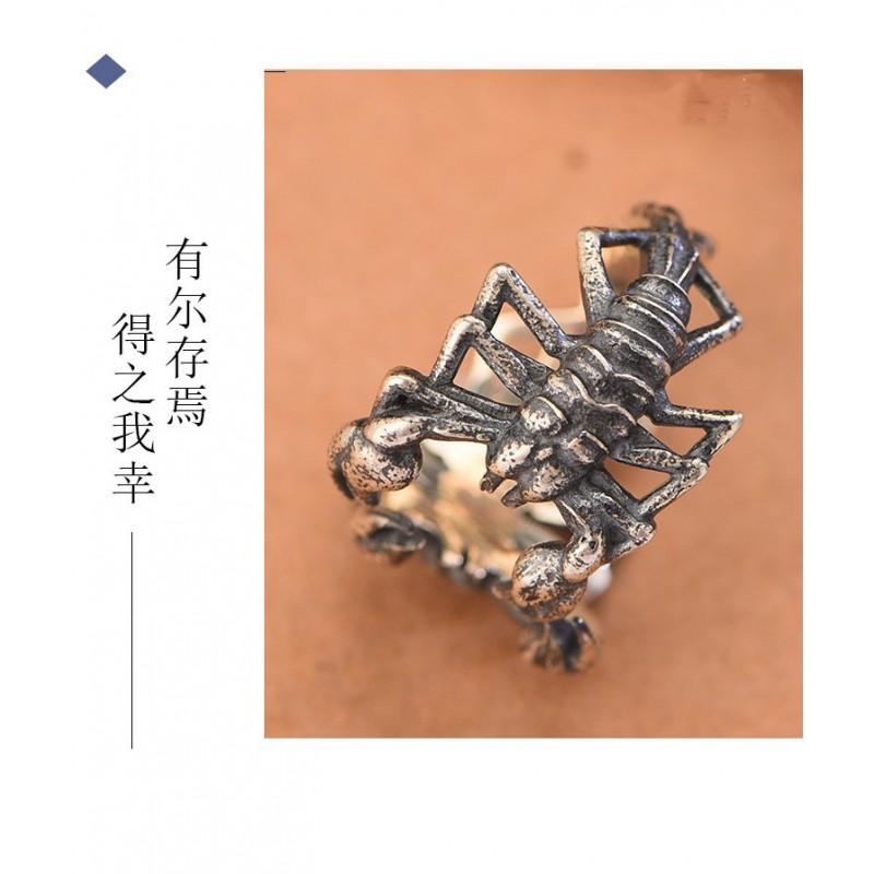 Adjustable Open Ring With Scorpion Motif Vintage Boho Style Plated Copper Unisex Fashion Jewelry