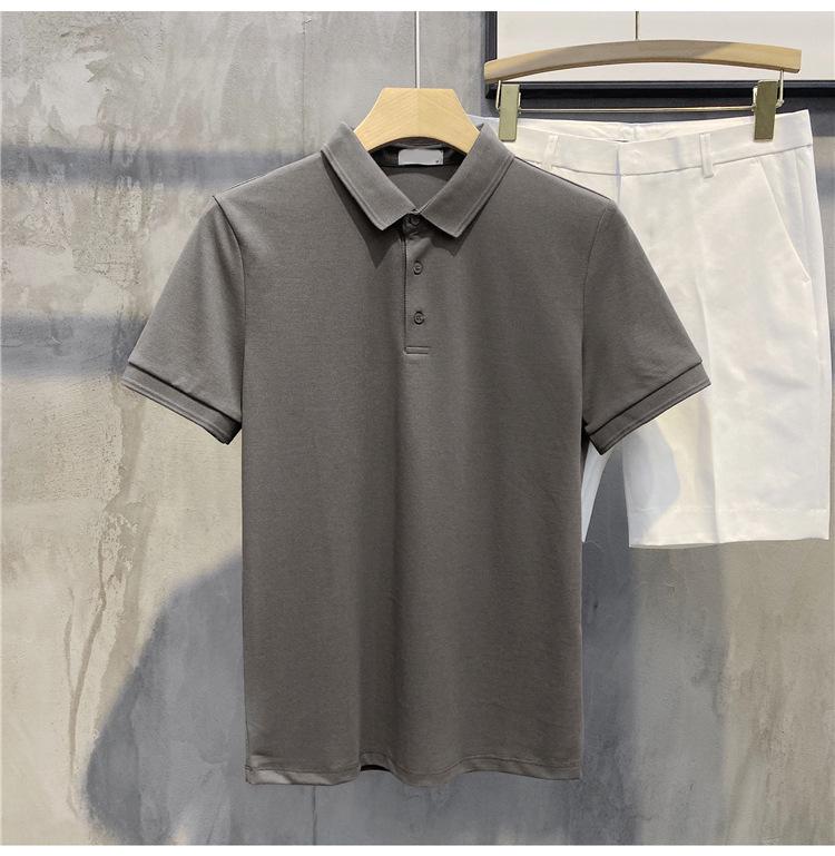 2024 Men's Slim Fit Solid Color Polo Shirt with Lapel and Beads - Casual Short Sleeves