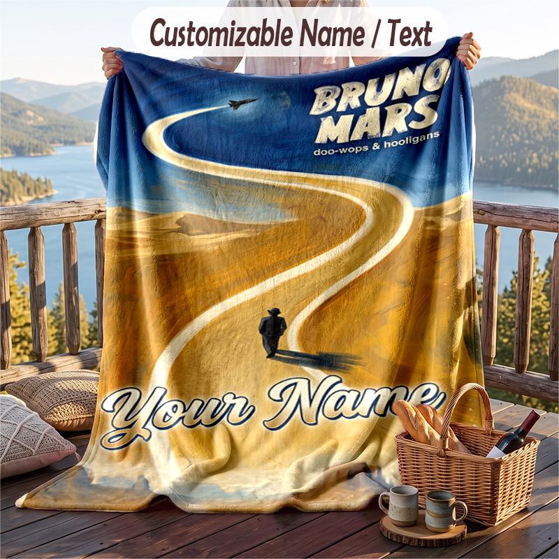 Personalized Flannel Throw Blanket,Bruno Mars Custom Printed Name, Cozy Plush Blanket For Home Use
