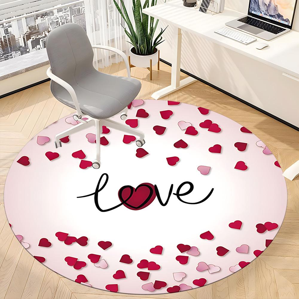 1pc Love Hearts Carpet for Office Non Slip, Round Carpet, Soft & Comfortable, Carpet for Office, Lightweight Round Floor Mat