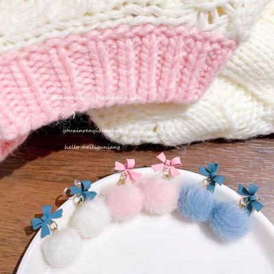 Elegante Herbst/Winter S925 Silber Schleife Plüsch Kugel Ohrringe - Japanischer & Koreanischer Stil