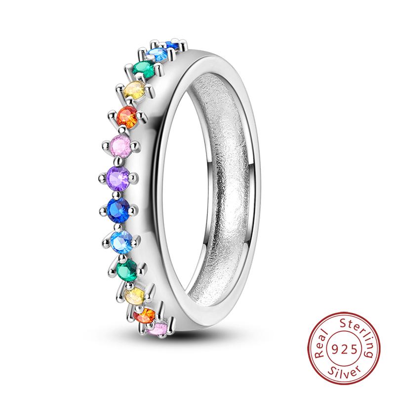 Rings For Women 925 Silver Heart Shaped Cross Crown Rings Sparkling Colorful Zircon Wedding Engagement Jewelry Gifts