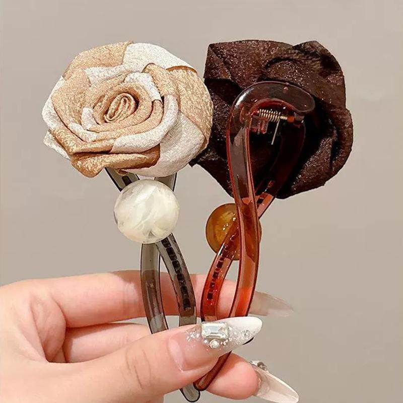 Vintage S Shape Plush Ball Dried Rose Hairpins for Women Ponytail Twist Hair Clips Fashion Shark Clip Barrettes Hair Accessories
